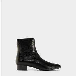 Zara Flat Embossed Black Ankle Booties